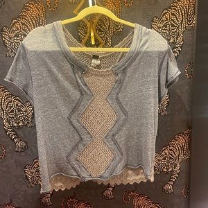 Free people we the free grey tee crochet racer open back cut out S RARE